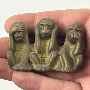 Three Wise Monkeys Figurine Solid Brass Vtg Paperweight Statue See Hear Speak